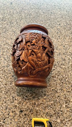 Wooden Face/Storage Container Carved Appears To Be Of Indonesian Or Indian CulturesA