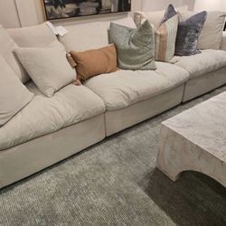 Brand New 3 PC Cloud dupe Down Filled Sofa upholstered in Light Beige performance fabric 