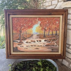 Large Vintage Signed Fall Landscape Oil Painting (31.5” x 25.5”)