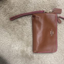 Brown Tan Coach wristlet 