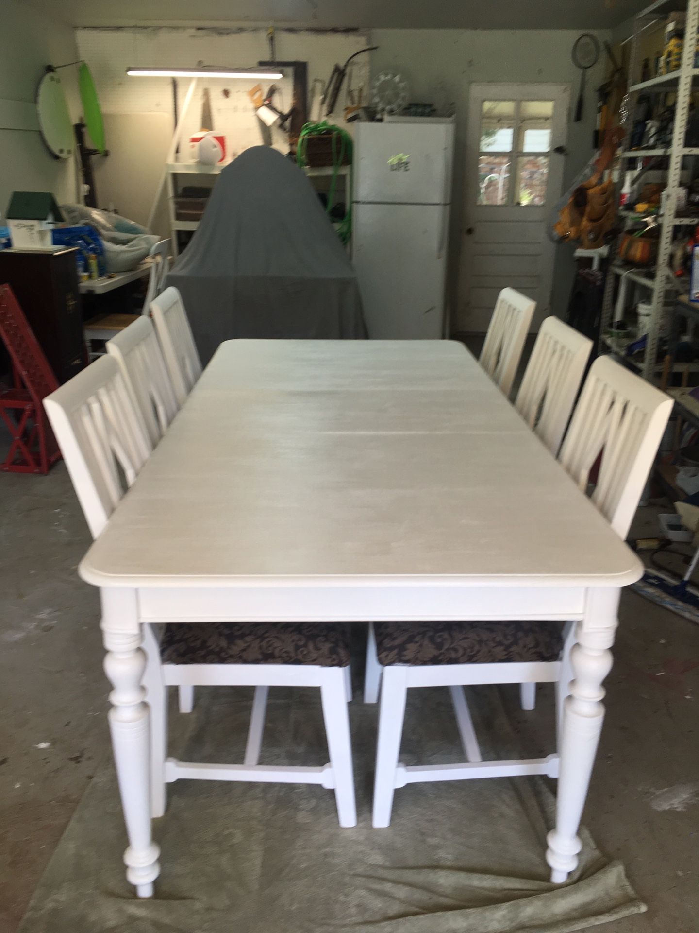 Perfect condition restored formal dining table and six chairs with extension