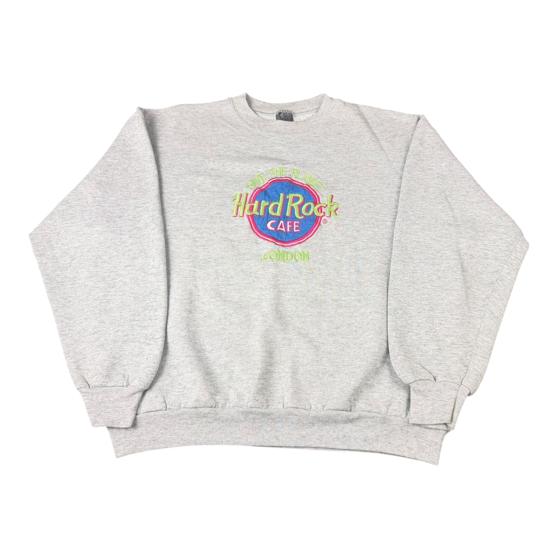 Vintage Hard Rock Cafe Save The Planet London Neon Crewneck Sweatshirt Bootleg Adult Size Large L Made in USA Screen Stars Tag
