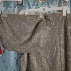 New Silver 2 Pc Skirt Strapless Top Set Sz Lg