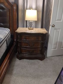 Queen bed and side table