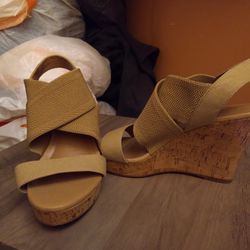 Charles David Cork Wedge Tan Sandals