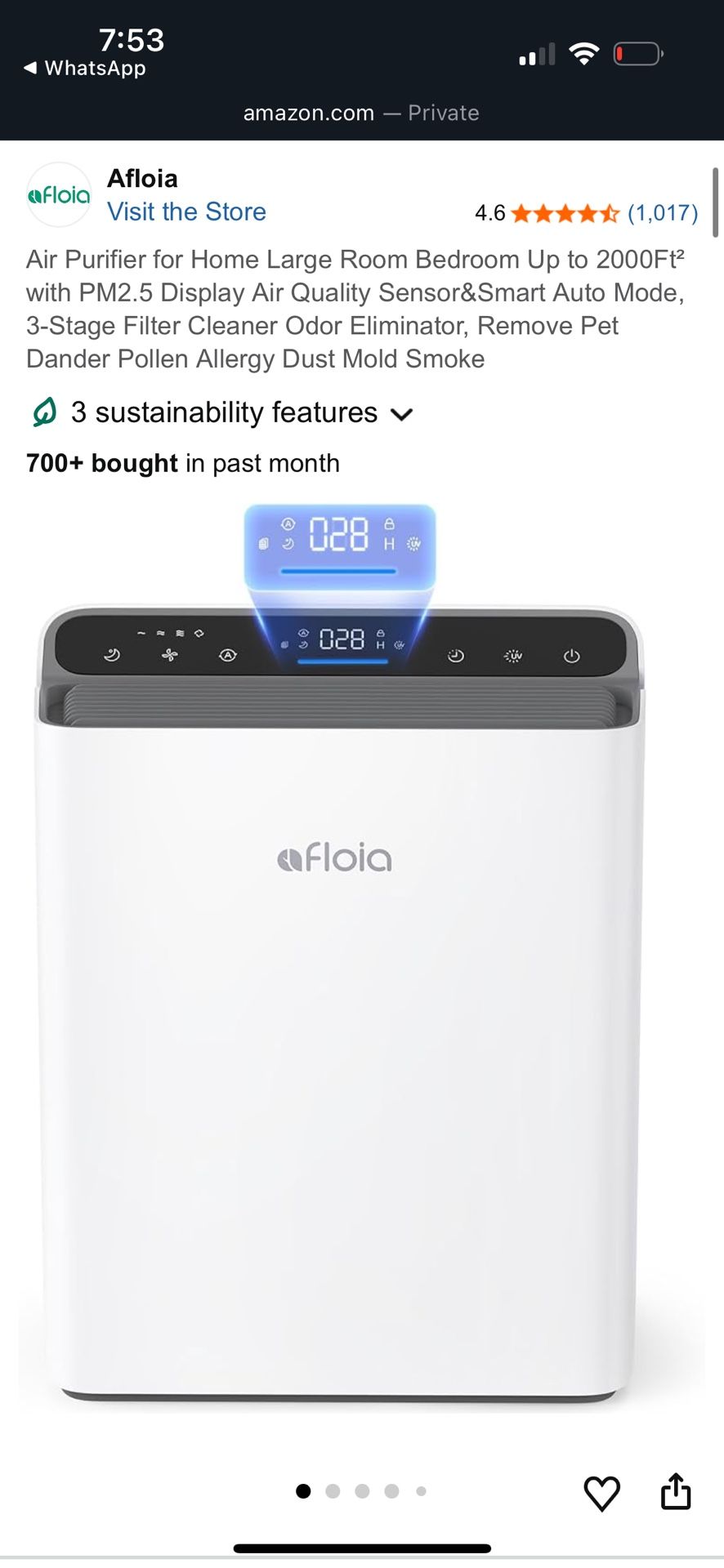 Air Purifier for Home Large Room Bedroom Up to 2000Ft² with PM2.5 Display Air Quality Sensor&Smart Auto Mode