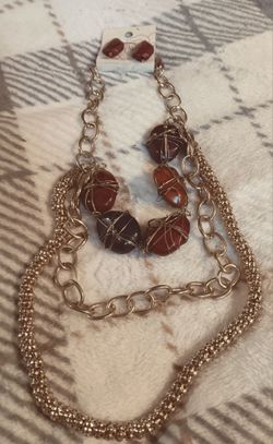 Layered Stone Necklace and Earring Set