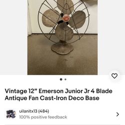Vintage 12” Emerson Junior Jr 4 Blade Antique Fan