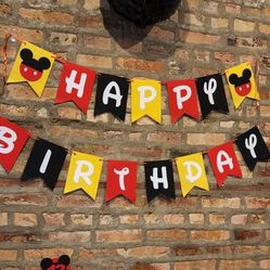 Mickey Mouse Birthday Banner (2) & Cake Topper