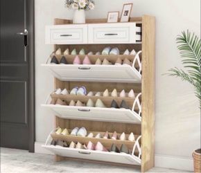 White & Oak Shoe Cabinet
