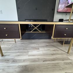 Gold and brwon glass desk