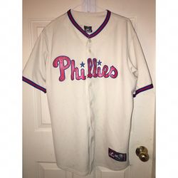 Retro Phillies baseball jersey Sz Large shows signs of normal wear