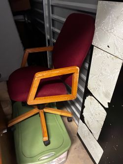 Burgundy Office Chair with Wood Arms