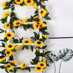 6 Pcs / 7.87 Ft Home Decor Artificial Sunflower Table Vines,Green Eucalyptus Flower Crown With Silver Dollar Eucalyptus Leaves