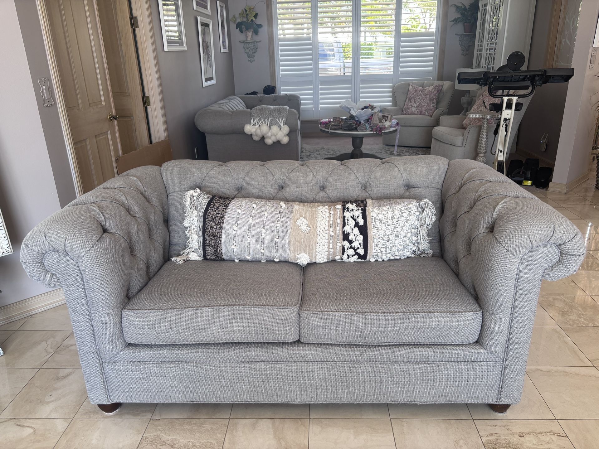 Crate N Barrel Rolled Arm Tufted Loveseat Sofa