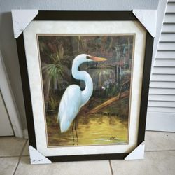 Global Gallery Budget Kilian Tropical Egret I, Print  on Paper, Framed Wall Art w/Glass 22"x 26"