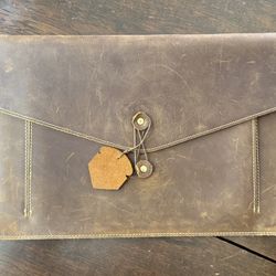 Brown Leather  Sleeve Case 13 in Envelope Laptop/ipad Case Snap Closure