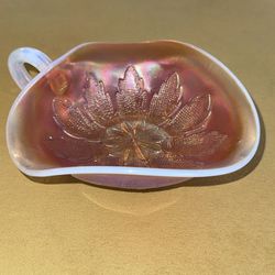 Dugan Leaf Rays Peach Opal Carnival Class Nappy Antique Marigold Opalescent