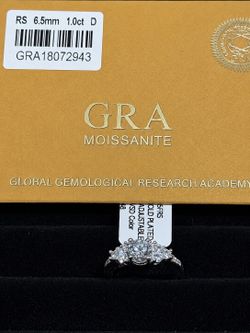 1.0 CT 18k White Gold Plated Moissanite Halo Ring – Brilliant Round Cut | Adjustable Band | D Color Sparkle
