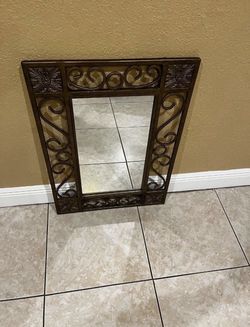 Vintage Wrought Iron Wall Mirror-Ornate…29.5” Height By 21” Wide (VERY HEAVY) In Good Condition…$75