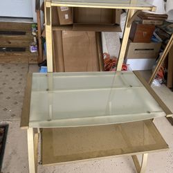 Brass And Glass Desk.  Pull Out Tray