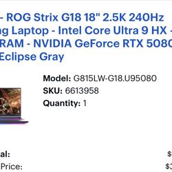 Asus Rog Strix G18 Gaming Laptop (5080) (sealed) 