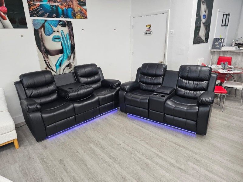 SOFA SET 2PCS RECLINERS ( LED LIGTHS)
