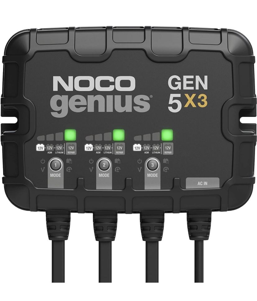 NOCO Genius GEN5X3, 3 bancos, 15 amperios (5 amperios por banco) cargador marino inteligente completamente automático, cargador de batería integrado d