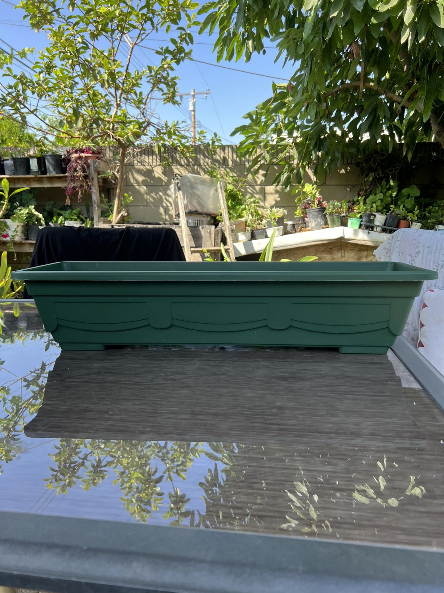 Green Plastic Rectangle Plant Pot