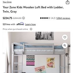 Your Zone Kids Wooden Loft Bed with Ladder, Twin, Gray. ladder has all steps except for one Pm if interested