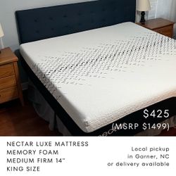 Nectar Luxe Mattress King Size 14" Medium Firm Excellent Condition