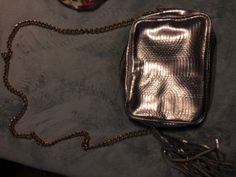 Silver snakeskin side purse or clutch bag