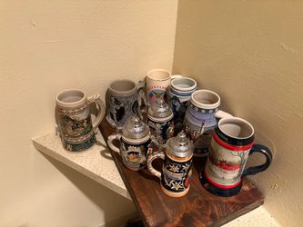 Antique Stein, cups, large and small