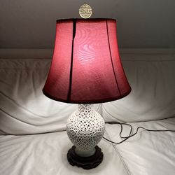 Vintage Pierced Porcelain White Table Lamp