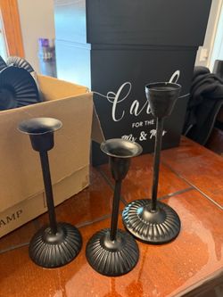 Set of 3 Black Metal Taper Candleholders