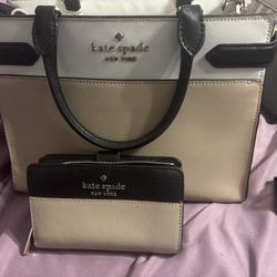 Kate Spade Tote Bag + Wallet Set – Beige/Black – Authentic