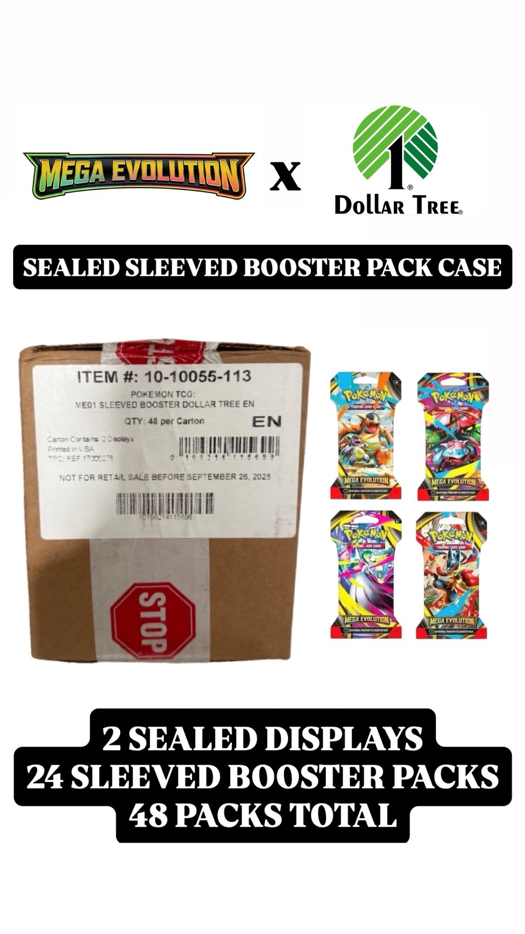 100% SEALED MEGA EVOLUTIONS SLEEVED BOOSTER PACK DISPLAY CASE (48 PACKS TOTAL)
