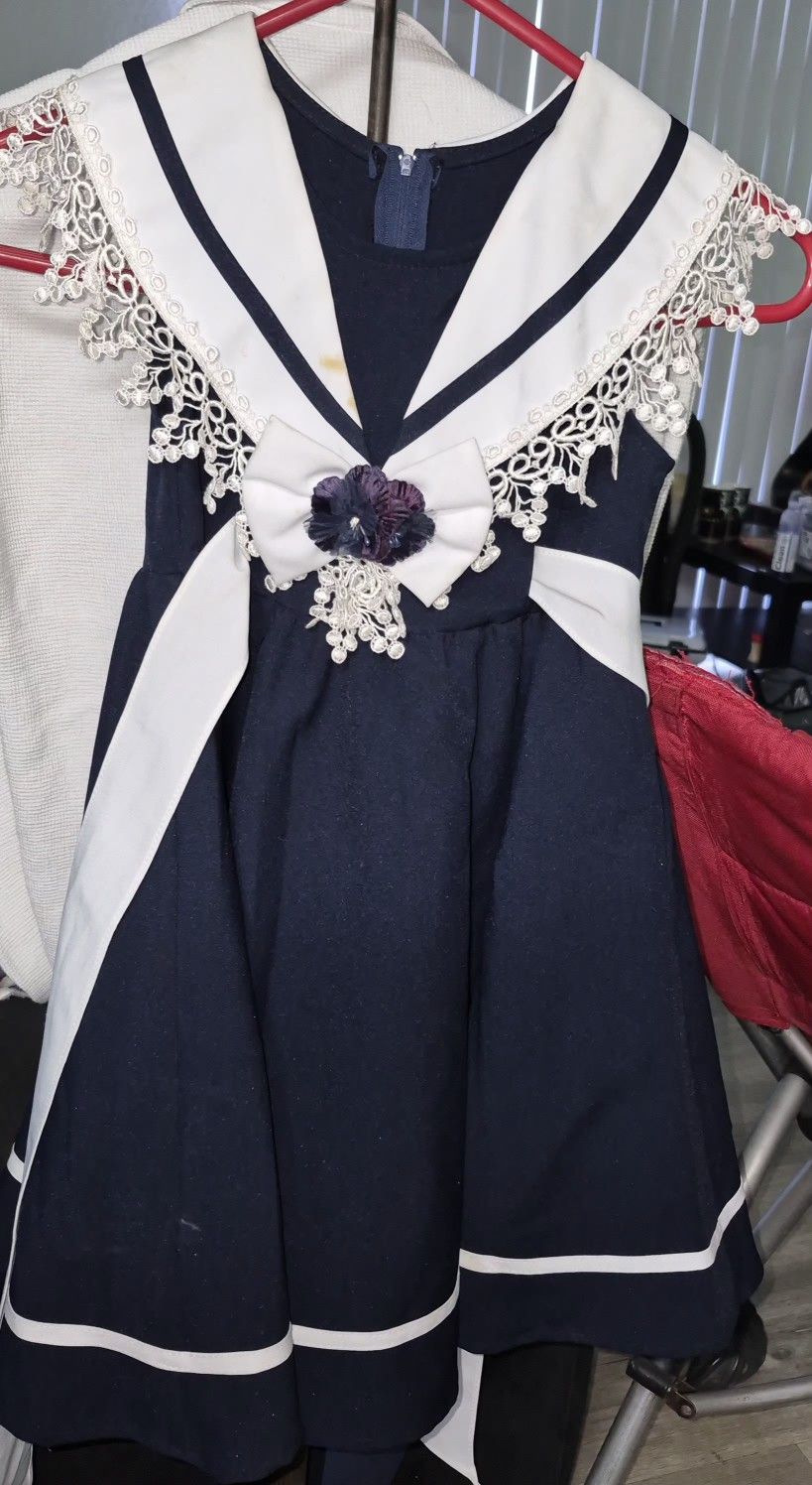 CECI KIDS USA Girls Size 5/6 Navy Blue/White Pleated Sailor Dress