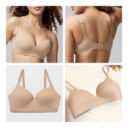 ENBLISS Wireless Seamless Feels like Butter Soft Tan/Cream/Nude Bra Size 34A