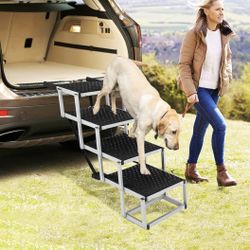 Portable Dog Stairs for pets, Foldable Aluminum Lightweight Pet Ramps(black or gray Option)