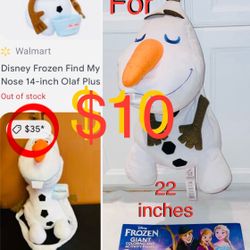 $10 Disney Bundle of Frozen Olaf 22” Plush,Olaf Towels Clips Set and Giant coloring Book good condi