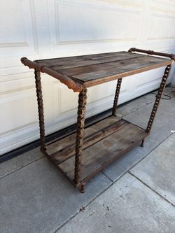 Custom Handmade Industrial / Steampunk Bar Cart & Utility Table end table patio serve drink garage art up cycle DIY