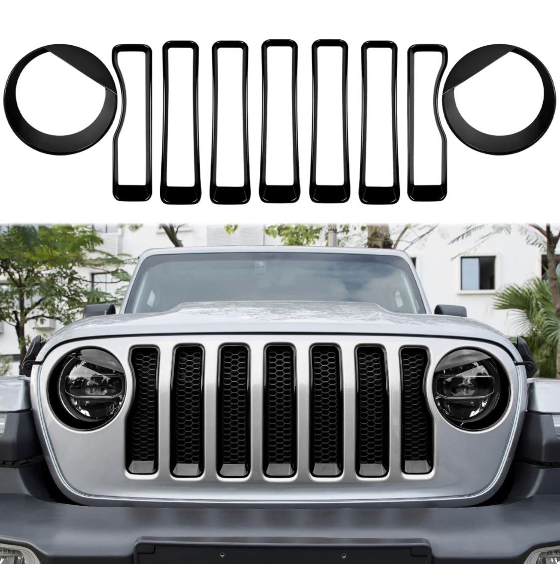 LAIKOU 9PCs Upgrade Front Grille Insert Grill Cover and Headlight Lamp Cover Trim Exterior Accessories fit for Jeep Wrangler JL JLU Sport / Sports 201