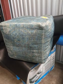 Blue Patterned Fabric Ottoman Pouf