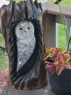 Snow owl carving