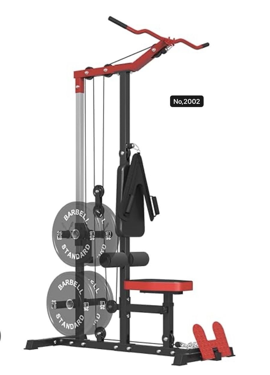 New in the box/ER KANG LAT Tower, LAT Pull Down and LAT Row Cable Machine with Flip-Up Footplate, High and Low Pulley Station with AB Crunch Harness, 
