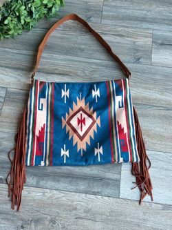 Southwestern Aztec Print Fringe Boho Bag