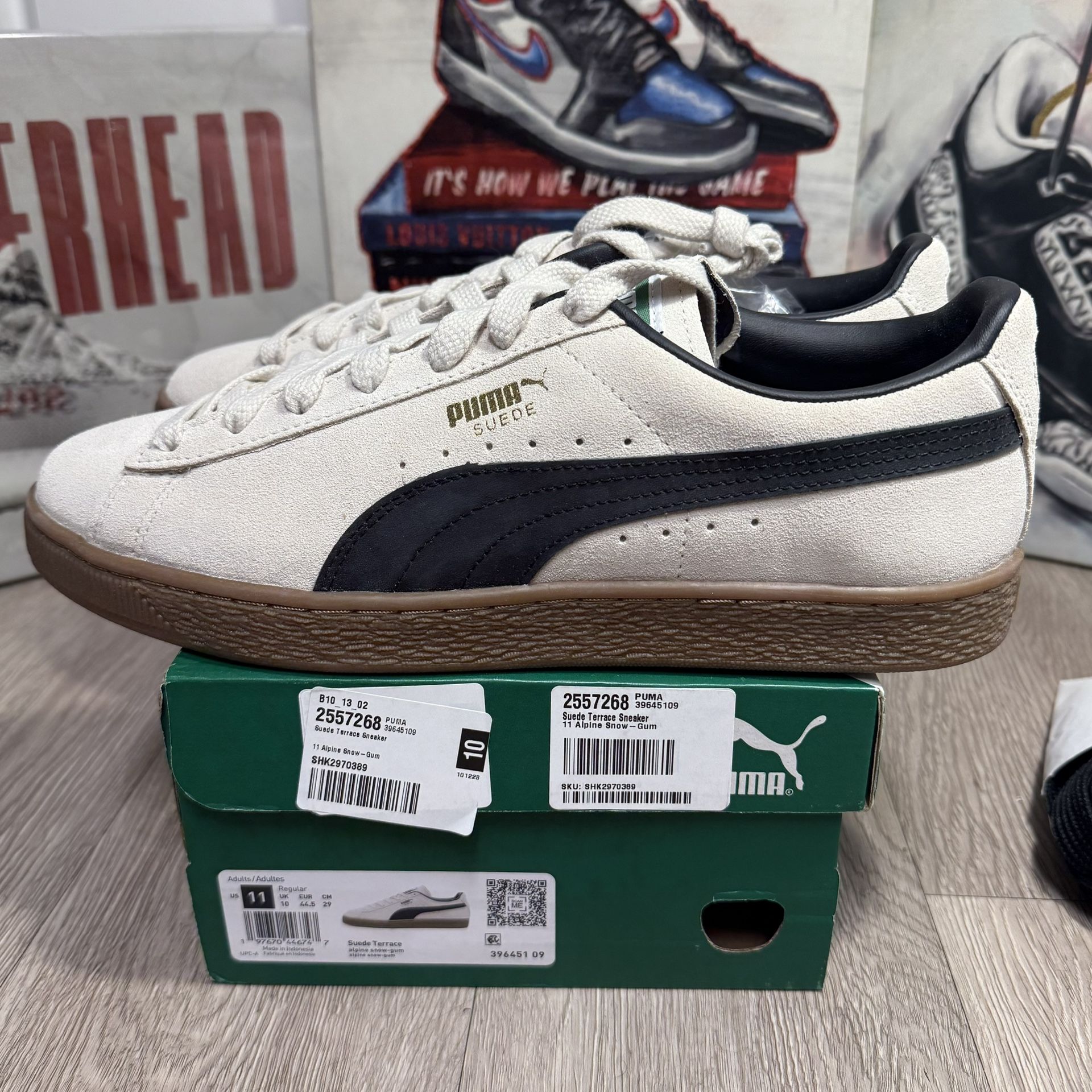 Men's PUMA Suede Terrace Sneakers Size 11 396451-09 Alpine Snow/Gum New