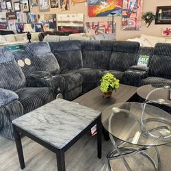 Grey Corduroy Power Reclining Sectional 
