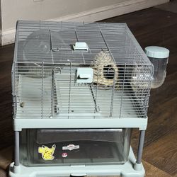 Hamster Gerbil Guinea Pig Cage Enclosure with Wheel and Food Dispenser